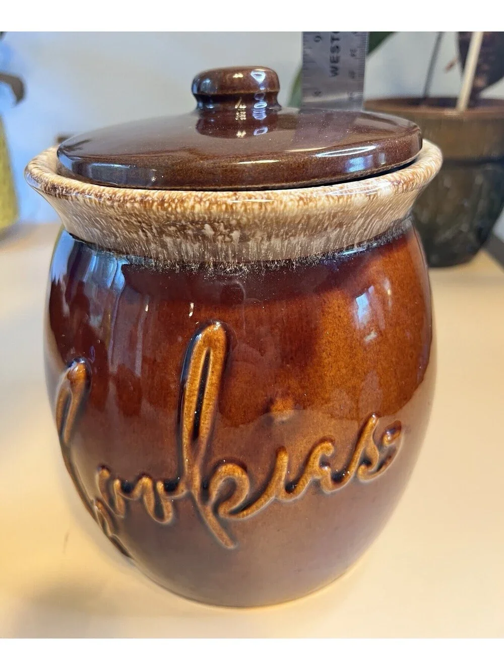 Hull Pottery Vintage Brown Drip Glaze Cookie Jar USA Canister / Lid MCM VG Cond